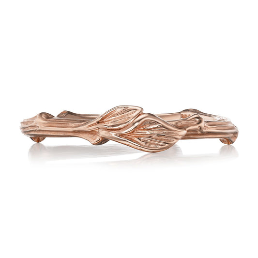 ::color_rose ::| Twig textured leaf accented wedding band ring rose gold on white background