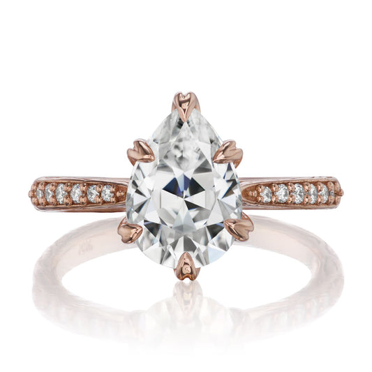 ::color_rose ::| 2.1ctw pear moissanite engagement ring Faye rose gold diamond shank front view