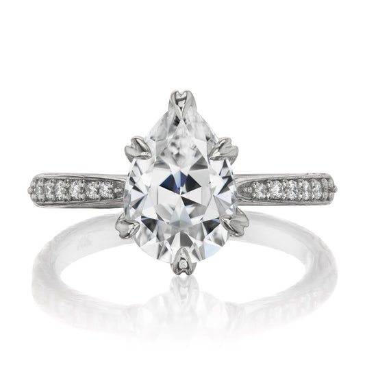 ::color_white ::| 2.1ctw pear moissanite engagement ring Faye white gold diamond shank front view