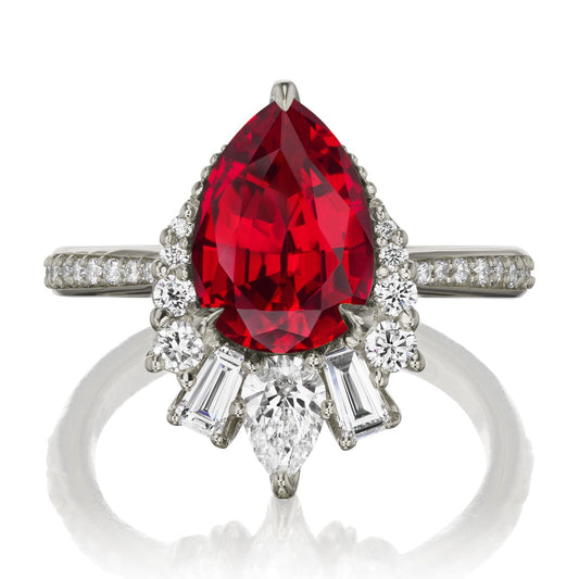 ::color_white ::shank_halfway_three-quarters ::shank_three-quarters_halfway_no ::| 3.28ctw+ pear ruby engagement ring with diamond accents Artemis white gold diamond shank front view