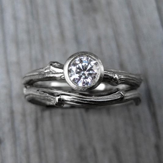 Diamond Twig Engagement & Wedding Ring Set | Kristin Coffin Jewelry