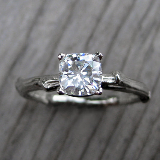 Cushion Forever Brilliant Moissanite Twig Engagement Ring (.60ct)