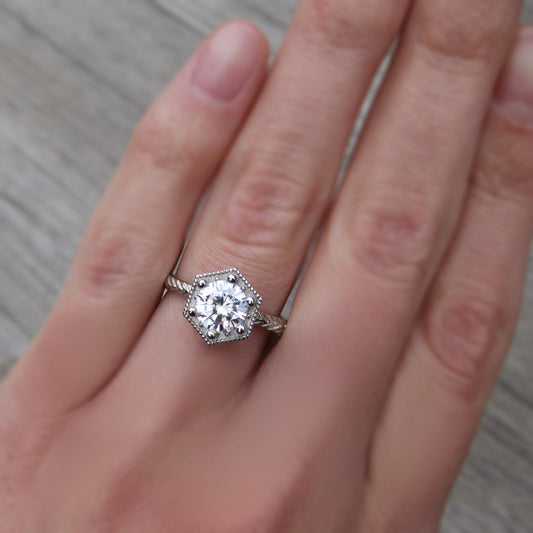Reserved: Diamond Twig Engagement Ring, Hexagon Setting (1ct)