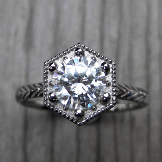 Reserved: Diamond Twig Engagement Ring, Hexagon Setting (1ct)