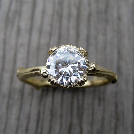 Forever One Moissanite Twig Engagement Ring 