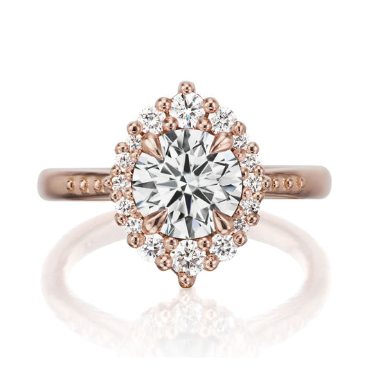 ::color_rose ::shank_no ::shank_three-quarters_halfway_no ::| 1.3ctw+ round lab-grown diamond engagement ring Emerson rose gold front view