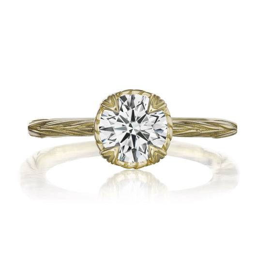 ::color_yellow ::| 1ctw round lab-grown diamond solitaire engagement ring Sienna yellow gold front view