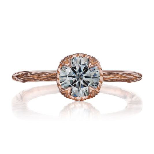 ::color_rose ::| 1ctw round grey moissanite solitaire engagement ring Sienna rose gold front view