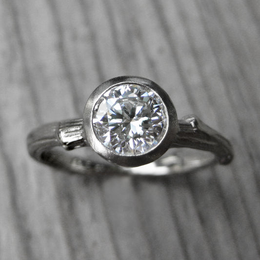 Round Cut Forever Brilliant Moissanite Twig Engagement Ring; .8 carat 