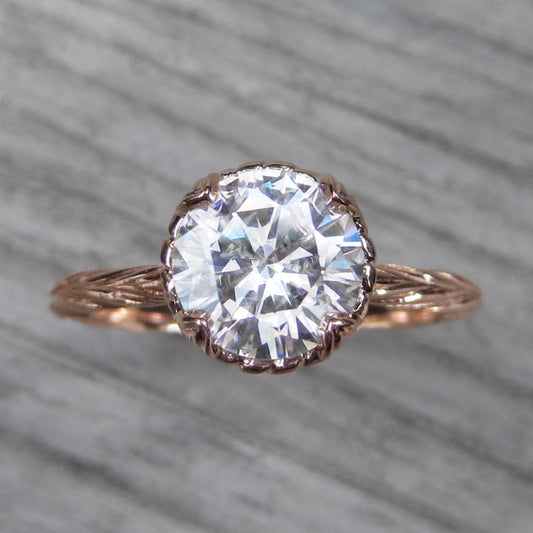 1.5ct Forever One Moissanite Rose gold solitaire engagement ring with 