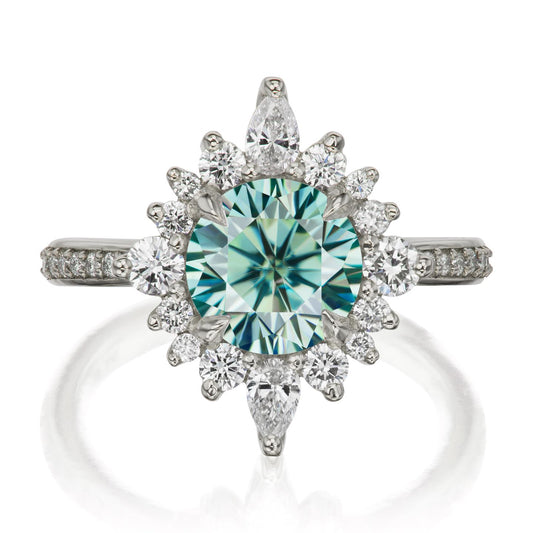 ::color_white ::shank_halfway_three-quarters ::shank_three-quarters_halfway_no ::| 1.98ctw+ round aqua-teal moissanite engagement ring Zahra white gold diamond shank front view