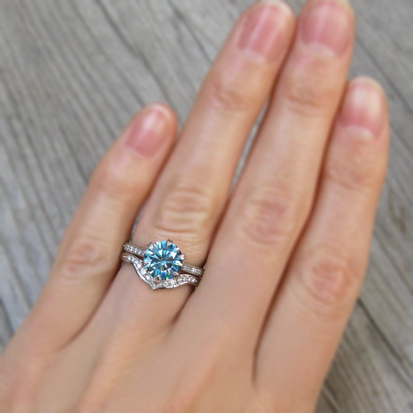 Camille | Teal Moissanite Ring (1.5ct) | Kristin Coffin Jewelry