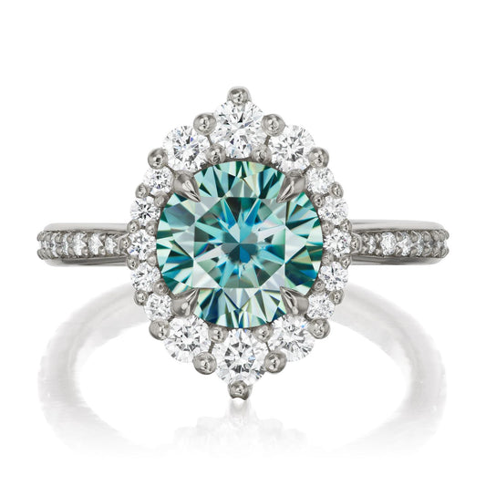 ::color_white ::shank_halfway_three-quarters ::shank_three-quarters_halfway_no ::| 1.93ctw+ round aqua-teal moissanite engagement ring Emerson white gold diamond shank front view