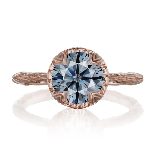 ::color_rose ::| 1.5ctw round grey moissanite solitaire engagement ring Sienna rose gold front view