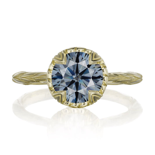 ::color_yellow ::| 1.5ctw round grey moissanite solitaire engagement ring Sienna yellow gold front view