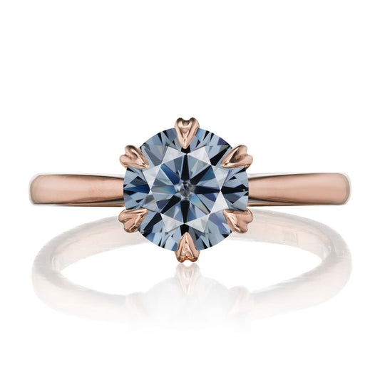 ::color_rose ::| 1.5ctw round grey moissanite engagement ring Leona rose gold front view