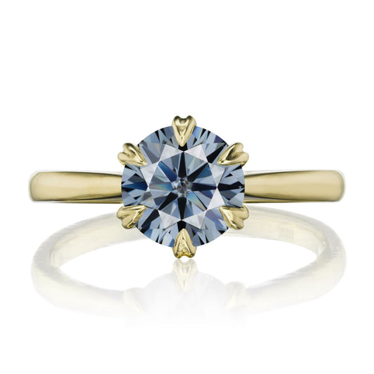 ::color_yellow ::| 1.5ctw round grey moissanite engagement ring Leona yellow gold front view