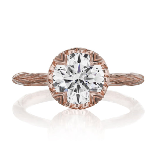 ::color_rose ::| 1.5ctw round moissanite solitaire engagement ring Sienna rose gold front view