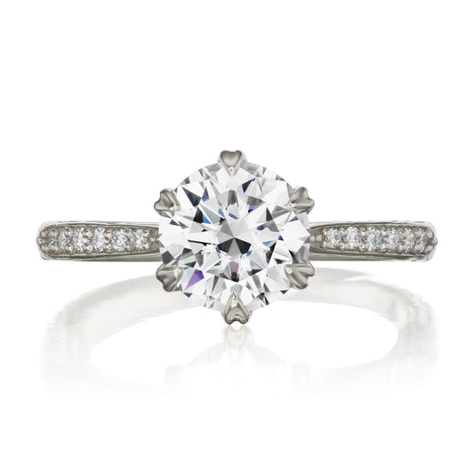 ::color_white ::| 1.5ctw round moissanite engagement ring Camille white gold diamond shank front view