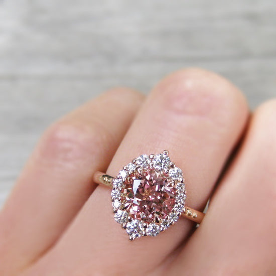 Peach sapphire and diamond ring Clearance