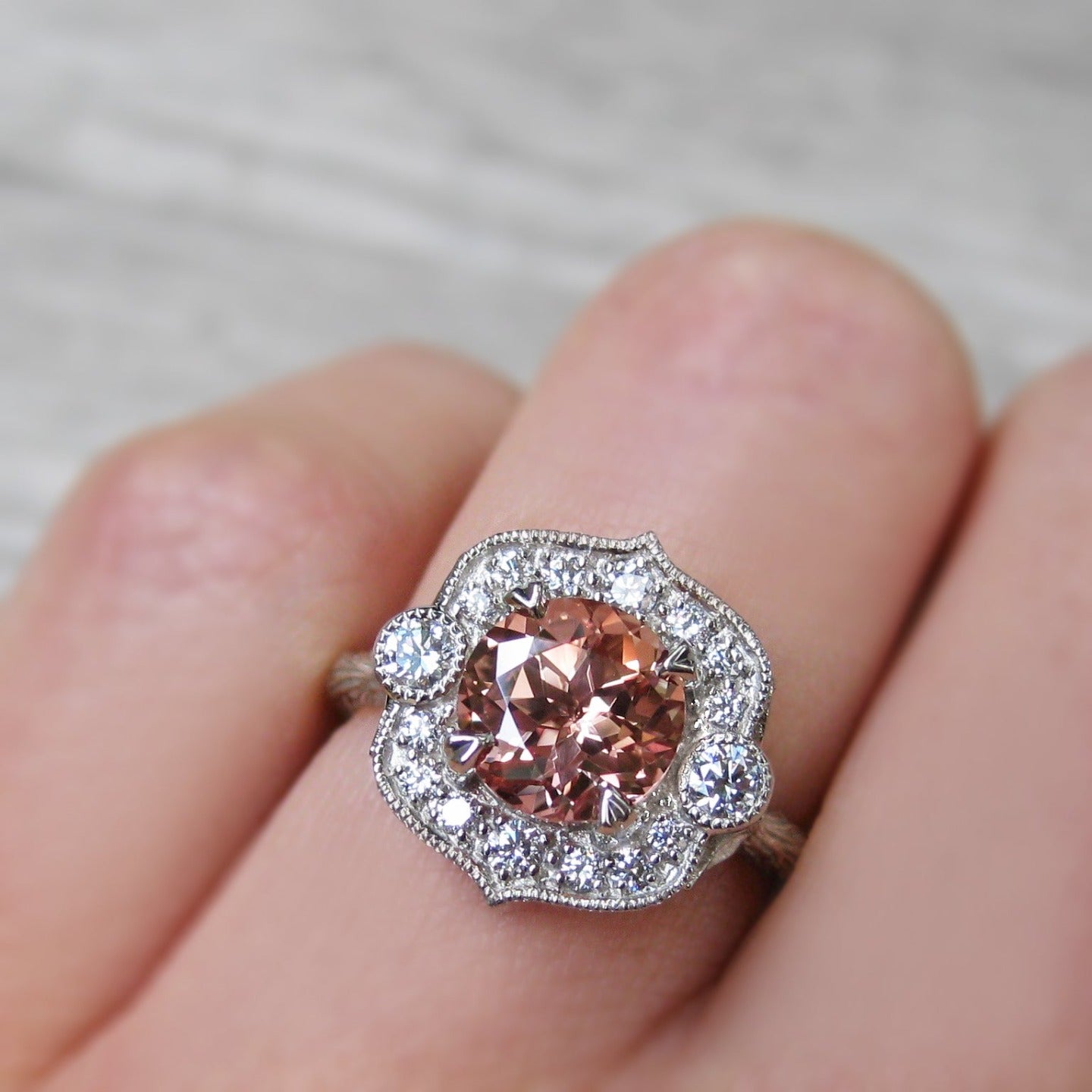 Champagne peach sapphire engagement rings shop