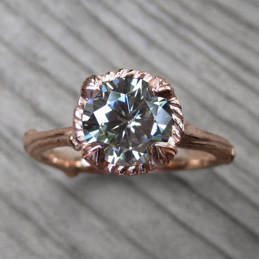 <center><strong>・VIOLET・</strong><br></center> Charles & Colvard Grey Moissanite Twig Ring (1.25ct, Ready to Ship)