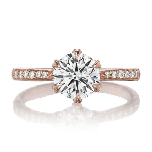 ::color_rose ::| 1.25ctw round lab-grown diamond twig textured engagement ring Camille rose gold diamond shank front view