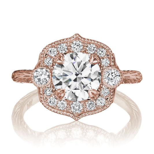 ::color_rose ::| 1.55ctw round moissanite diamond halo engagement ring Sadie rose gold front view