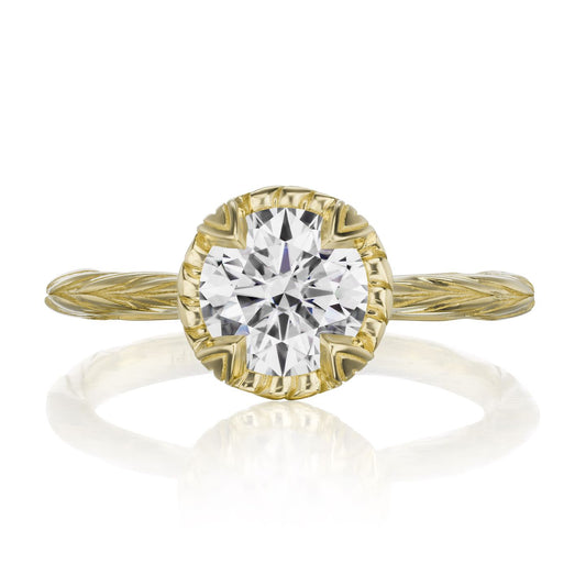 ::color_yellow ::| 1.25ctw round moissanite solitaire engagement ring Sienna yellow gold front view