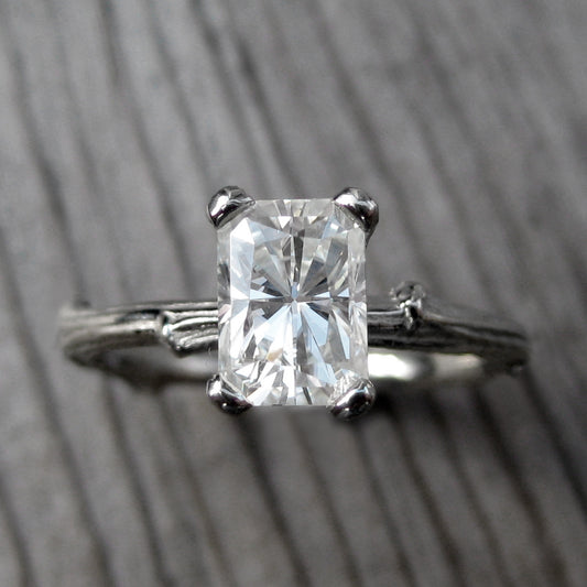 Radiant Emerald Moissanite Twig Engagement Ring, Kristin Coffin 