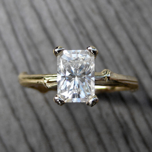 Radiant Emerald Moissanite Twig Engagement Ring, Kristin Coffin 