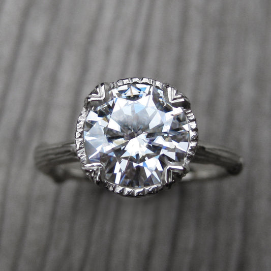 Round Forever Brilliant Moissanite Twig Engagement Ring; 2ct