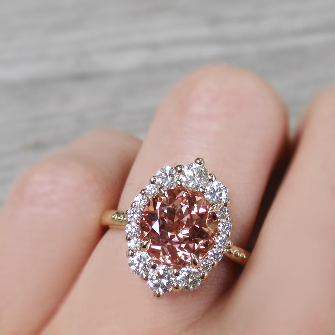 Peach champagne sapphire engagement ring store