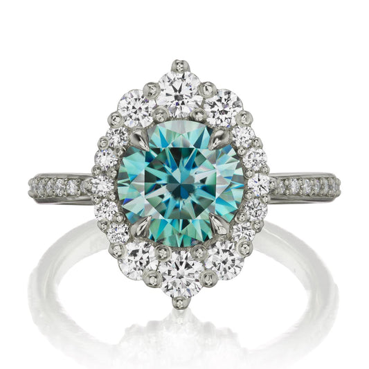 ::color_white ::shank_halfway_three-quarters ::shank_three-quarters_halfway_no ::| 2.55ctw+ round aqua-teal moissanite engagement ring Emerson white gold diamond shank front view