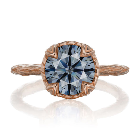 ::color_rose ::| 2ctw round grey moissanite solitaire engagement ring Sienna rose gold front view