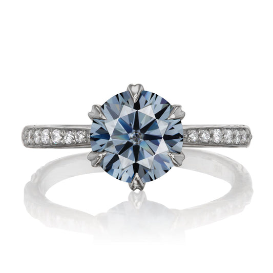 ::color_white ::| 2ctw round grey moissanite engagement ring Camille white gold diamond shank front view