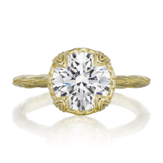 ::color_yellow ::| 2ctw round moissanite solitaire engagement ring Sienna yellow gold front view