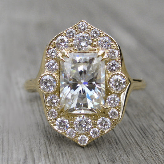 Radiant Moissanite Engagement Ring with Diamond Halo (2.25ct)