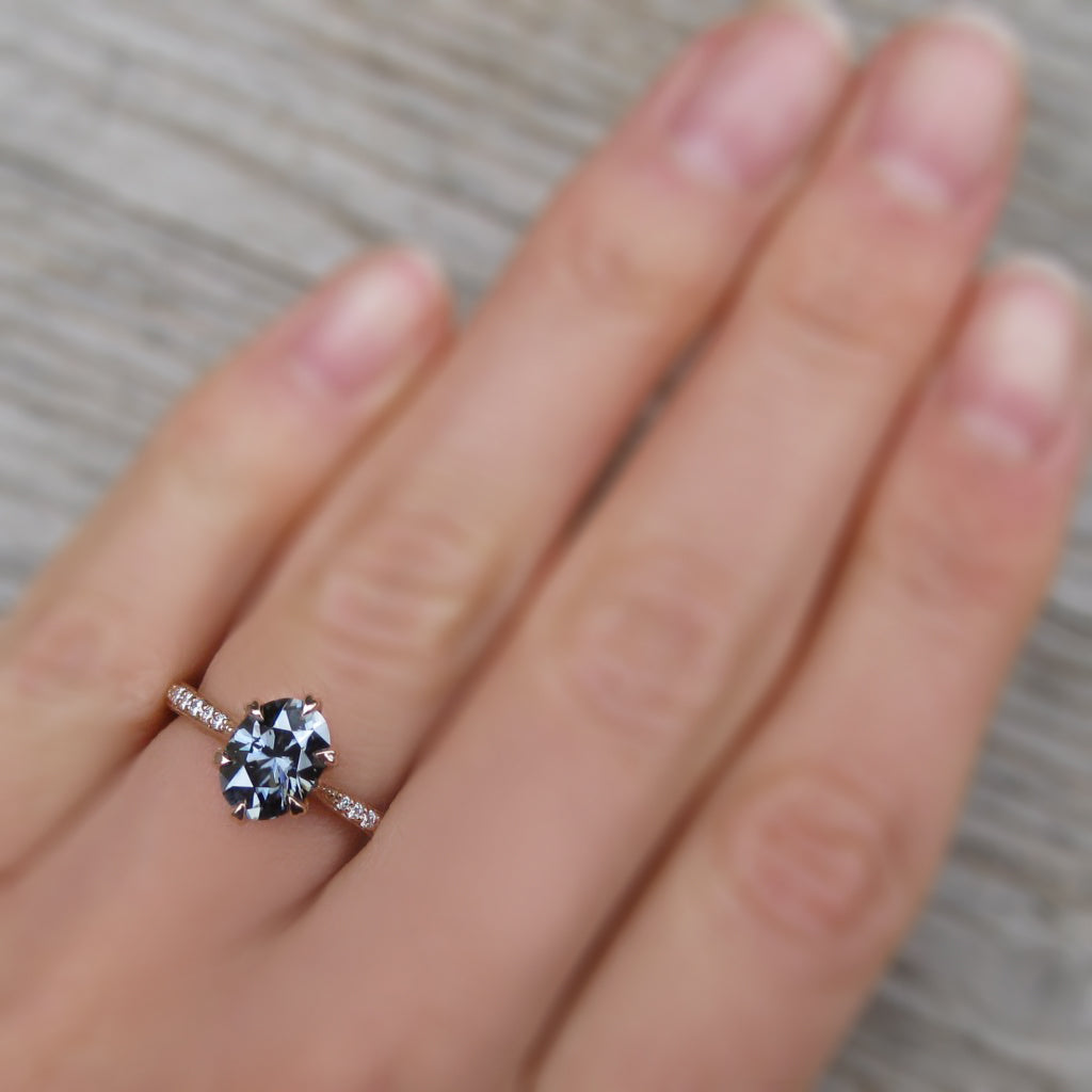 Layla Oval Grey Moissanite Ring 1.5ct Kristin Coffin Jewelry