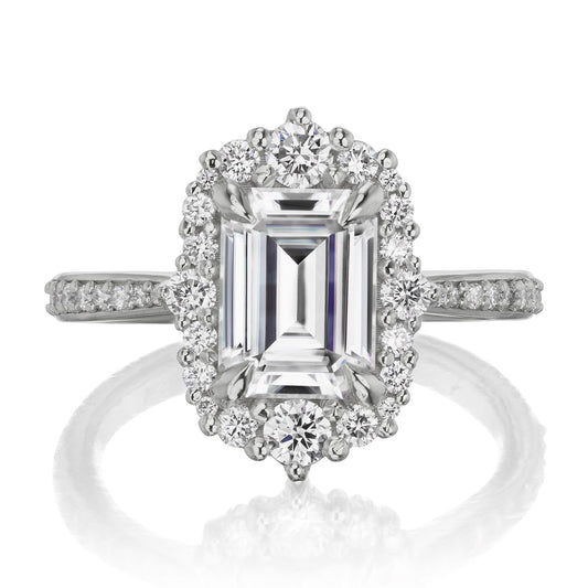 ::color_white ::shank_halfway_three-quarters ::shank_three-quarters_halfway_no  ::| 2.16ctw+ Emerald cut moissanite engagement ring Adeline white gold diamond shank front view
