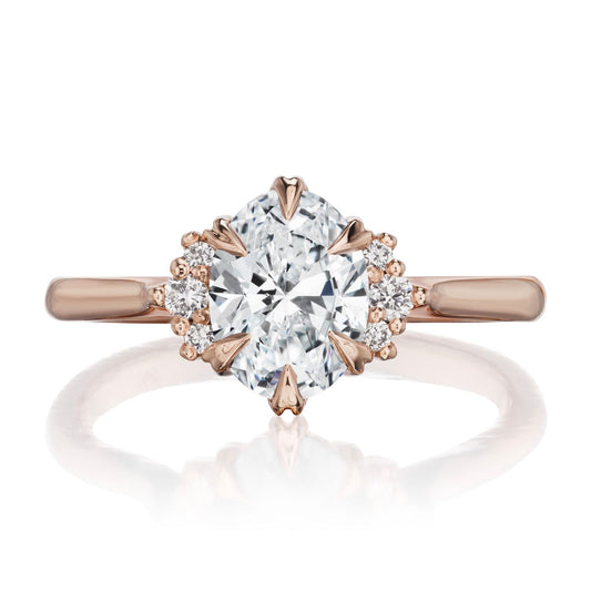 ::color_rose ::| 1ctw oval lab-grown diamond ring Demi rose gold with side diamonds front view