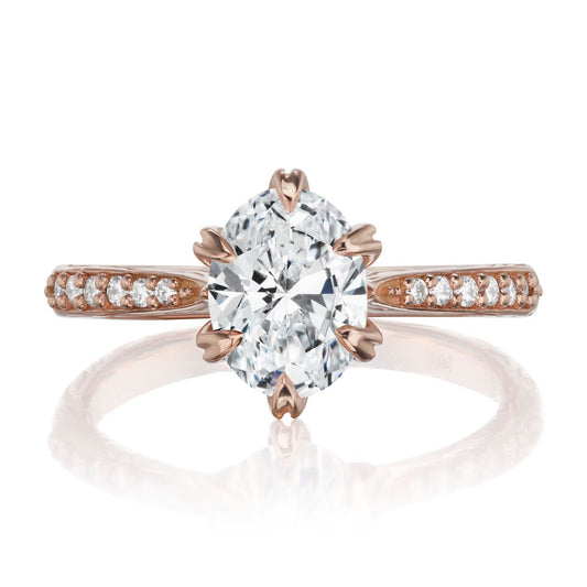 ::color_rose ::| 1ctw oval lab-grown diamond engagement ring Layla rose gold twig textured diamond shank front view