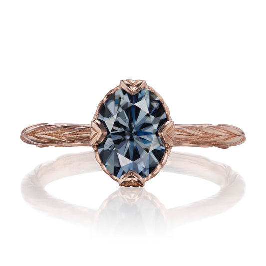 ::color_rose  ::| 1.5ctw oval grey moissanite solitaire engagement ring Olivia rose gold front view