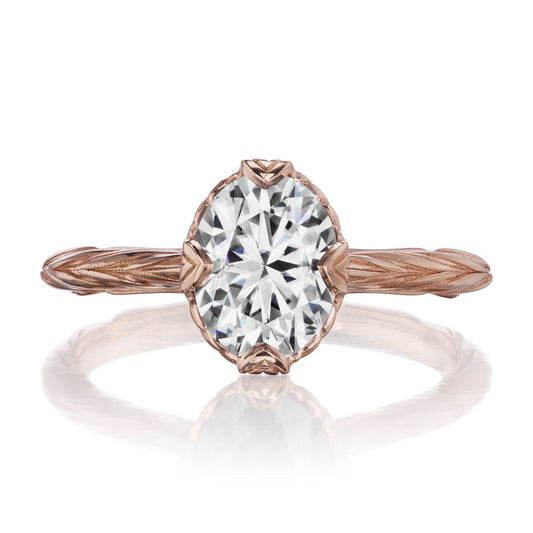 ::color_rose ::| 1.5ctw oval moissanite solitaire engagement ring Olivia rose gold front view