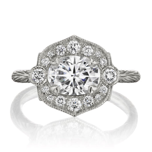 ::color_white ::| 1.86ctw oval moissanite diamond halo engagement ring Lillian white gold front view