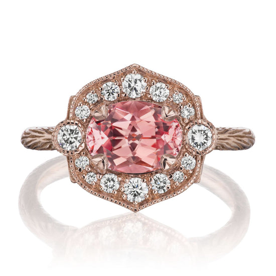 14k Rose Gold Vintage Peachy Pink Sapphire Engagement Ring 