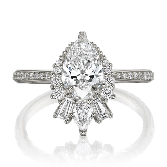 ::color_white ::shank_halfway_three-quarters ::shank_three-quarters_halfway_no ::| 1.5ctw+ pear lab-grown diamond engagement ring with diamond accents Artemis white gold diamond band front view