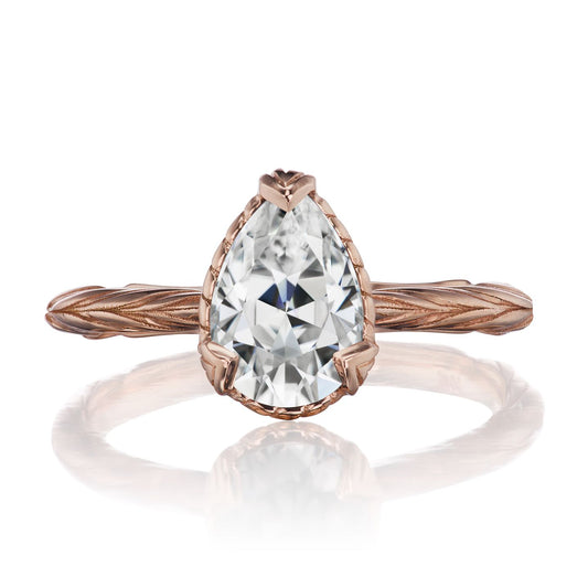 ::color_rose ::| 1.5ctw pear moissanite solitaire engagement ring Fiona rose gold front view