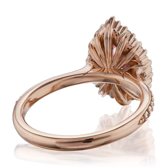 ・CELESTE・Pear Peach Sapphire Center, Diamond Halo (2.34ctw, Ready to Ship)