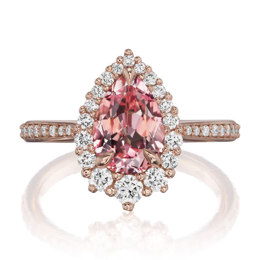 ・CELESTE・Pear Peach Sapphire Center, Diamond Halo (2.34ctw, Ready to Ship)